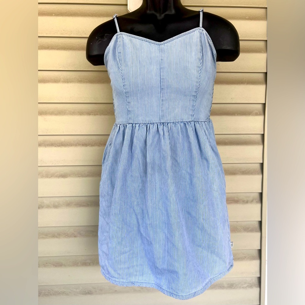 VANS Cotton Chambray Blue and White Stripe Conductors Cami Dress Sz S